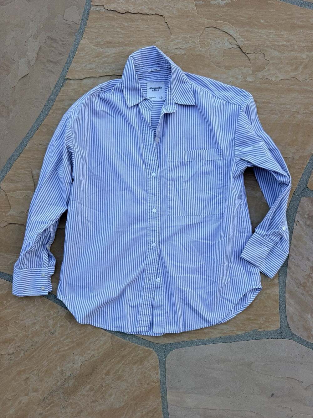Abercrombie & Fitch Shirt Women’s XS Striped Blue Oversized Cotton Button Down E